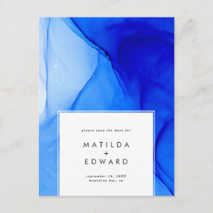 moderne elegante blaue und weiße Hochzeit Feiertagspostkarte