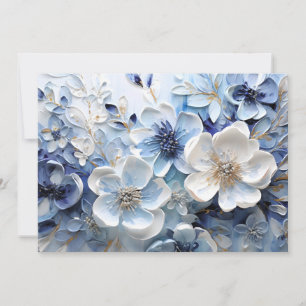 Moderne elegante blaue weiße botanische Blumen Ankündigung