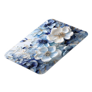 Moderne elegante blaue weiße botanische Blumen Magnet