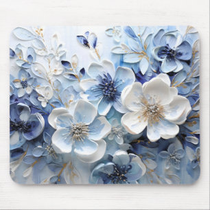 Moderne elegante blaue weiße botanische Blumen Mousepad