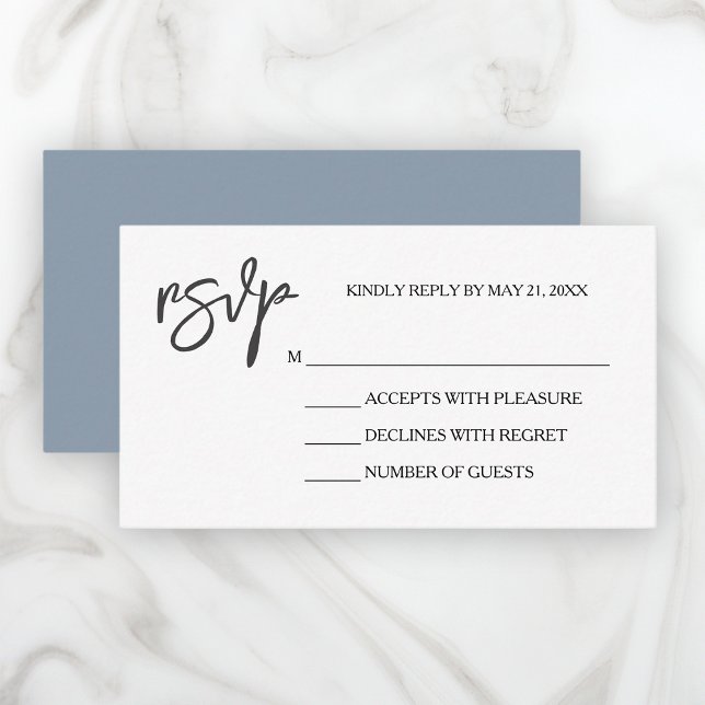 Moderne elegante, blaue, weiße RSVP-Karte Begleitkarte (Elegant Wedding RSVP Cards with Multiple Size Options.)
