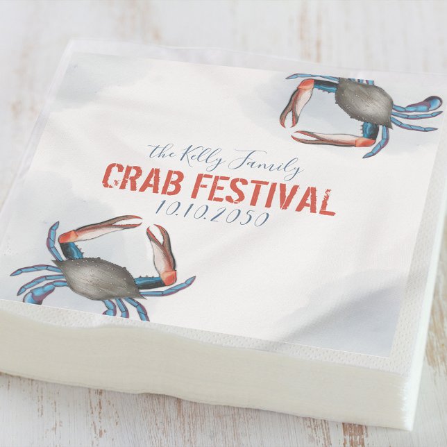 Moderne Elegante Blue Crab Minimalistische Wasserf Serviette (Von Creator hochgeladen)