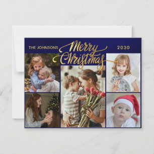 Moderne Elegante Blue Five Foto Collage Weihnachte Feiertagskarte