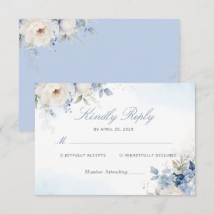 Moderne elegante Blue Floral Wedding RSVP Card Karte