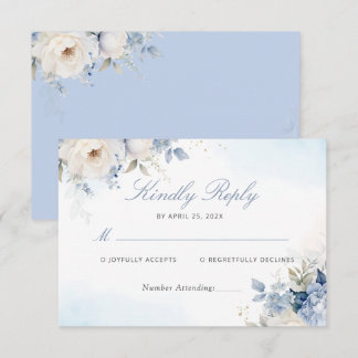 Moderne elegante Blue Floral Wedding RSVP Card Karte