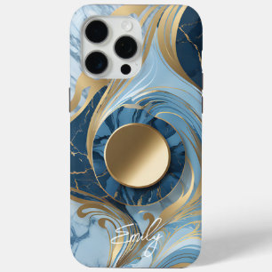 Moderne Elegante Blue Gold Marmor Case-Mate iPhone Hülle