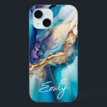 Moderne Elegante Blue Gold Marmor Personalisiert N Case-Mate iPhone Hülle<br><div class="desc">Modernes Elegant Blue Gold Marble Personalisiert Name iPhone 15 Hüllen bietet Ihren personalisierten Namen in einer eleganten Kalligraphie Schrift Typografie auf einem modernen blauen und goldenen Marmorhintergrund. Perfektes Geschenk für sie zum Geburtstag,  Mutter zum Muttertag,  Schwester oder Bestie für Weihnachten und Feiertage. Entworfen von ©Evco Studio www.zazzle.com/store/evcostudio</div>