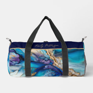 Moderne Elegante Blue Gold Marmor Personalisiert N Duffle Bag