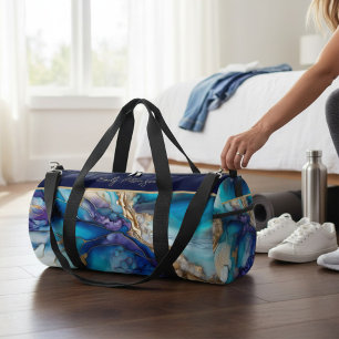 Moderne Elegante Blue Gold Marmor Personalisiert N Duffle Bag