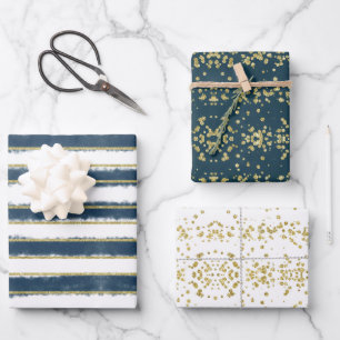 Moderne Elegante Blue Gold Weihnachten Geschenkpapier Set