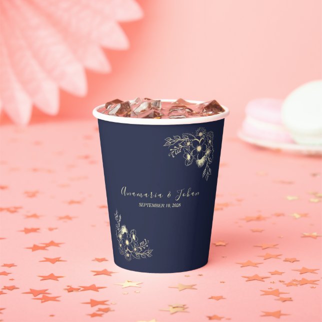 Moderne elegante Blue Wedding Paper Cups Pappbecher (Insitu)