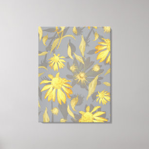 Moderne, elegante Blume aus goldgelbem grauem Kon Leinwanddruck