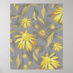 Moderne, elegante Blume aus goldgelbem grauem Kon Poster