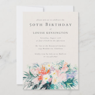 Moderne elegante Blume Bouquet 50. Geburtstagsinvi Einladung