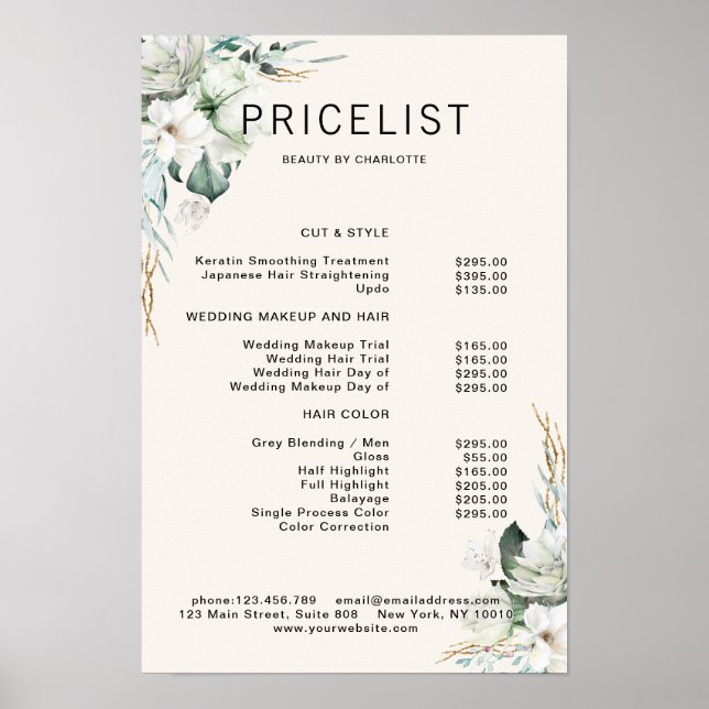 Moderne, elegante Blume, Preisliste Poster (Vorne)