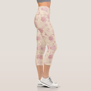 Moderne elegante Blume Rosa Creme Capri Leggings