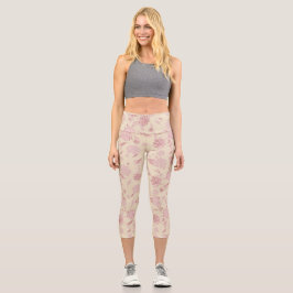 Moderne elegante Blume Rosa Creme Capri Leggings