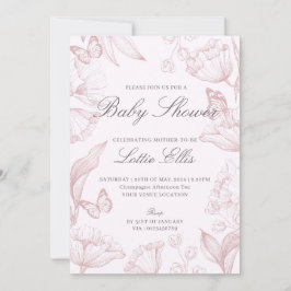 Moderne elegante Blumen Pink Boho Girl Babydusche Einladung