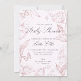 Moderne elegante Blumen Pink Boho Girl Babydusche Einladung