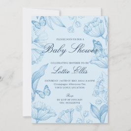 Moderne elegante Blumen Sky Blue Boy Baby Dusche Einladung