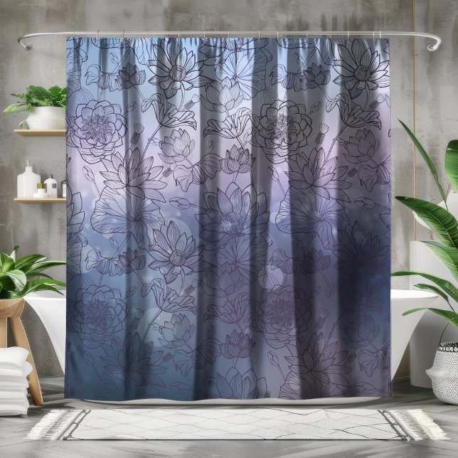 Moderne, elegante Blumen und violette Blumen Duschvorhang (Von Creator hochgeladen)