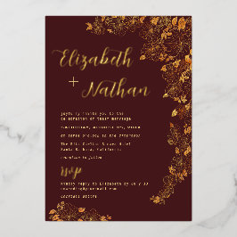Moderne Elegante Blumenhochzeit & Gold Hochzeit Folieneinladung