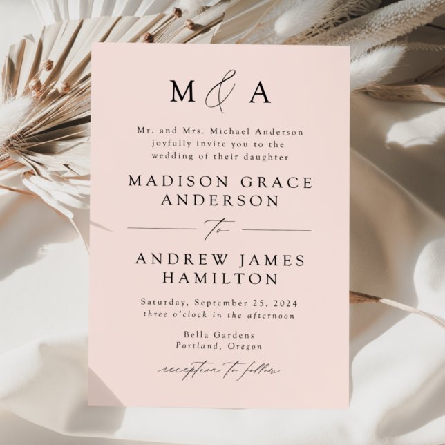 Moderne, elegante Blush Monogram Wedding Einladung (Von Creator hochgeladen)