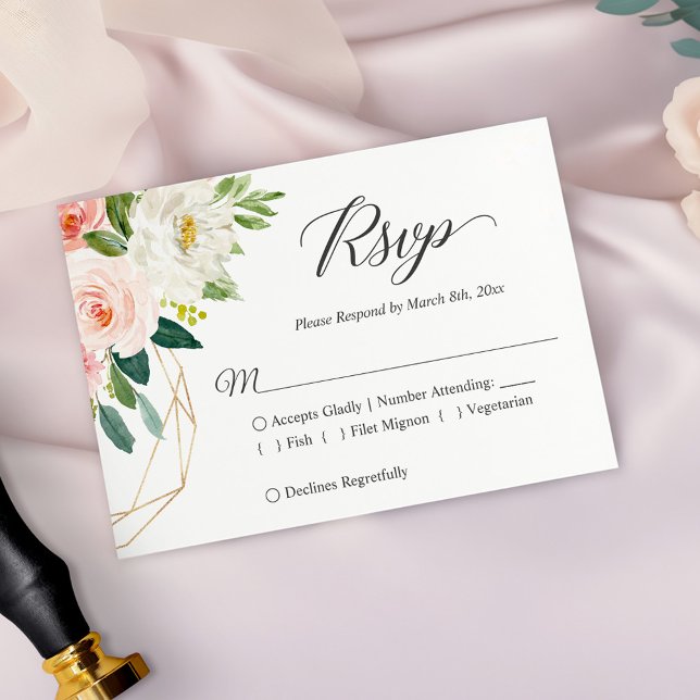 Moderne elegante Blush Pink Floral Wedding RSVP Ca Karte (Von Creator hochgeladen)