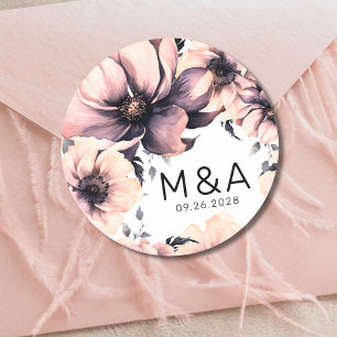 Moderne, elegante Blush Pink Floral Wedding Runder Aufkleber