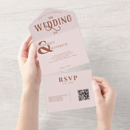 Moderne elegante Blush Pink QR Code Hochzeit All In One Einladung