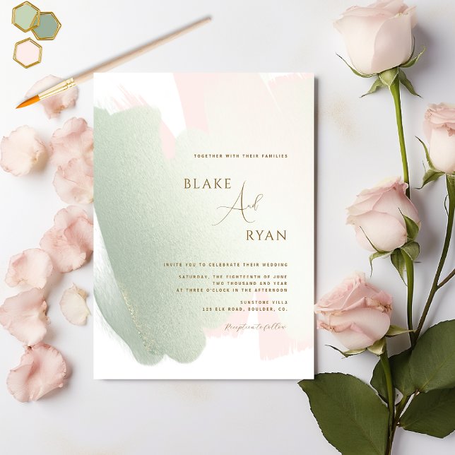 Moderne, elegante Blush Pink und Sage Wedding Einladung (Von Creator hochgeladen)