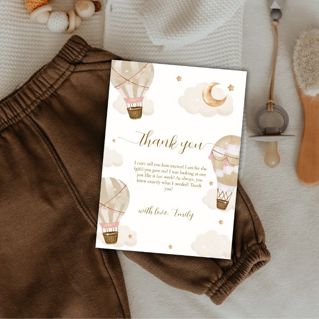 Moderne elegante Boho Hot Air Ballon Babydusche Dankeskarte (Modern Elegant Boho Hot Air Balloon Baby Shower Thank You Card)