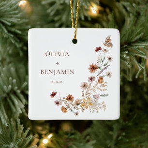 Moderne elegante Boho-Natur-Wildblumen-Hochzeit Keramikornament