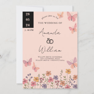 Moderne elegante Boho Natur-Wildblumen Hochzeiten Einladung