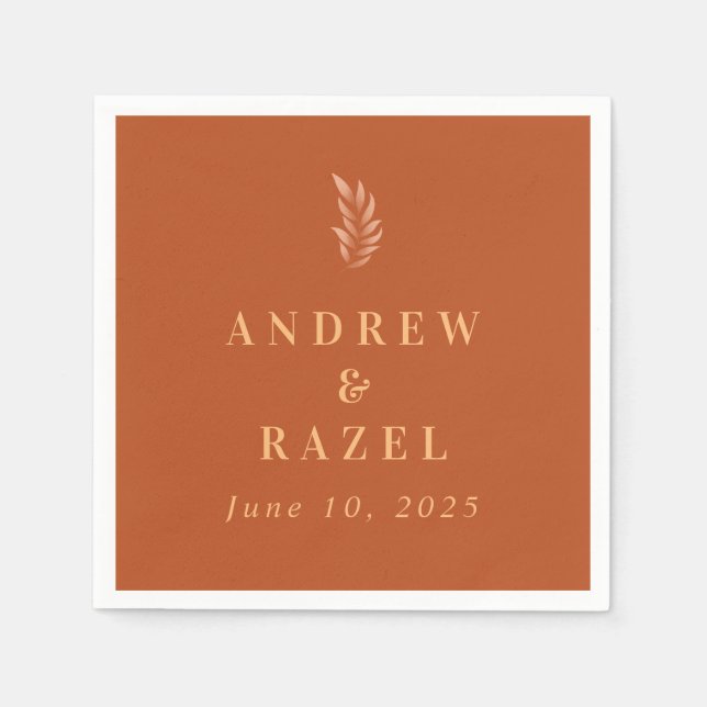 Moderne elegante Boho Wedding-Blätter Serviette (Vorderseite)