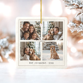 Moderne Elegante Boho Weihnachtsfamilie Foto Colla Keramikornament