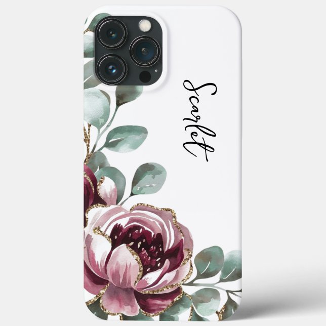 Moderne, elegante Bordeaux-Rose-Blume Case-Mate iPhone Hülle (Rückseite)