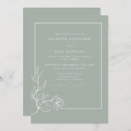 Moderne elegante botanische Blätter QR Code Weddin Einladung