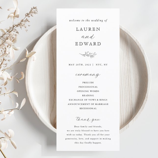 Moderne elegante botanische Hochzeitsprogramm Programm (Von Creator hochgeladen)
