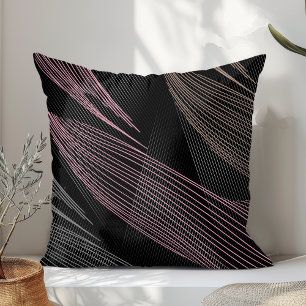 Moderne elegante botanische Linien Rosa Schwarz Kissen