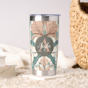 Moderne elegante botanische Rosa Blütendach Thermobecher
