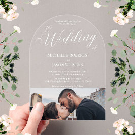 Moderne Elegante Bottom Foto Calligraphy Wedding Acryleinladungen
