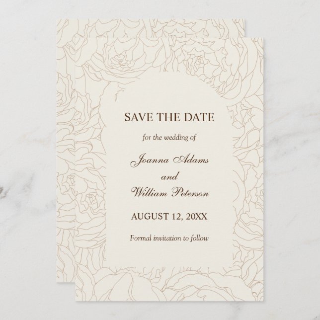 Moderne, elegante Braun-Beige Blumenhochzeit Save The Date (Vorne/Hinten)