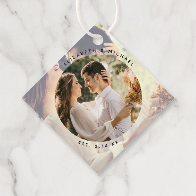 Moderne, elegante Braut- und Groom-Foto Hochzeit Geschenkanhänger (Rückseite)