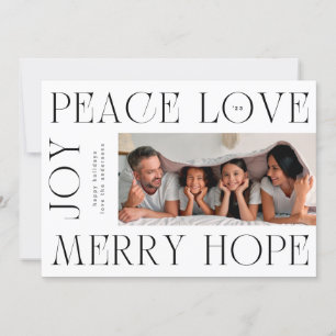 Moderne elegante Briefe MERRY JOY PEACE LIEBE Foto Feiertagskarte
