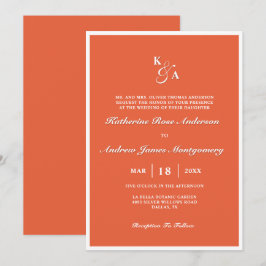 Moderne, elegante Bright Orange Monogram Wedding Einladung