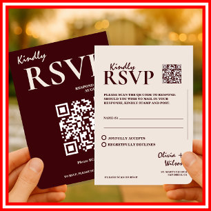 Moderne elegante burgunderrote Hochzeits-QR-Code-R Begleitkarte