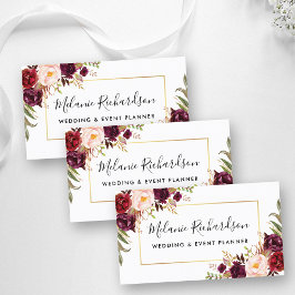 Moderne Elegante Burgundy Floral Gold Frame Visitenkarte