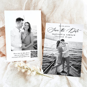 Moderne elegante Calligraphie 2 Foto QR Code Weddi Save The Date