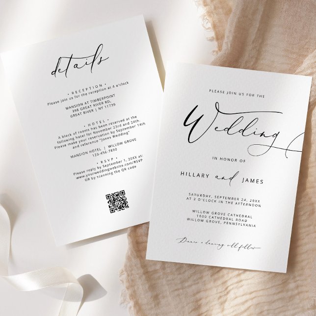 Moderne Elegante Calligraphy QR Wedding Einladung (Von Creator hochgeladen)